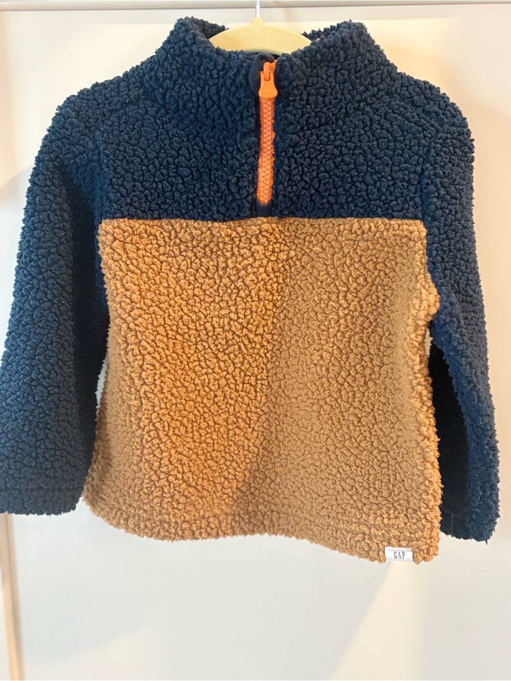 GAP Kids Sherpa Pullover - Navy, Tan & Orange Zipper